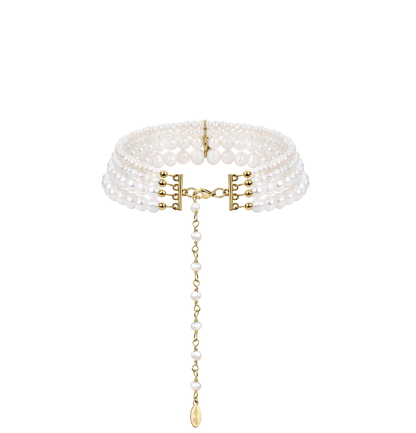 NATURAL PEARLS CHOKER WITH DROP CRYSTAL GOLDEN