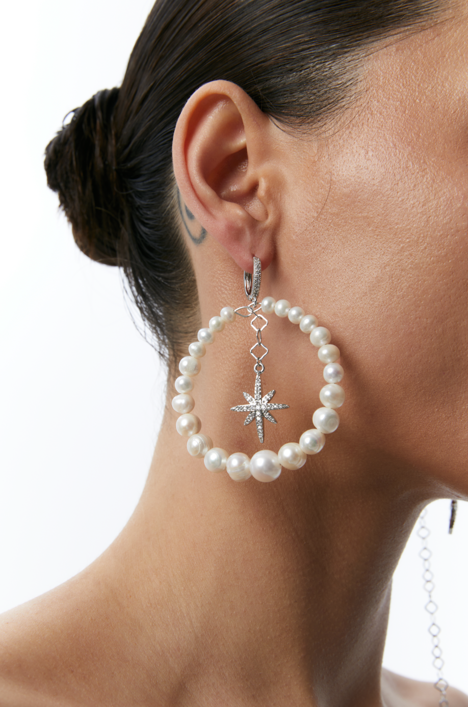 ASIMETRICAL "MORNING STAR" NATURAL PEARLS EARINGS SILVER